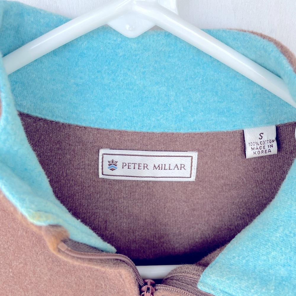 Peter Millar Boy’s Brown and Teal zip Pullover Sweater SZ S Back to School